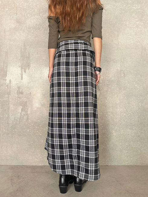 シャツ風チェックロングスカート
